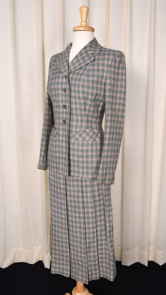 1940s Green Plaid Skirt Suit Cats Like Us