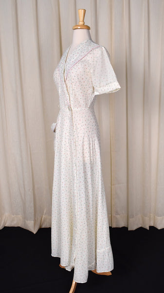 1940s Sheer Ditzy Floral Dressing Gown Housecoat Robe Cats Like Us