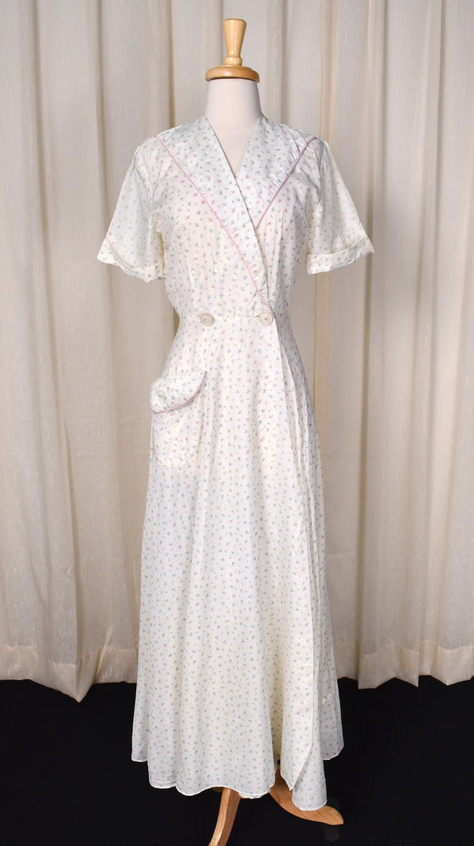 1940s Sheer Ditzy Floral Dressing Gown Housecoat Robe – Cats Like Us