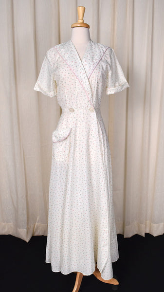 1940s Sheer Ditzy Floral Dressing Gown Housecoat Robe Cats Like Us