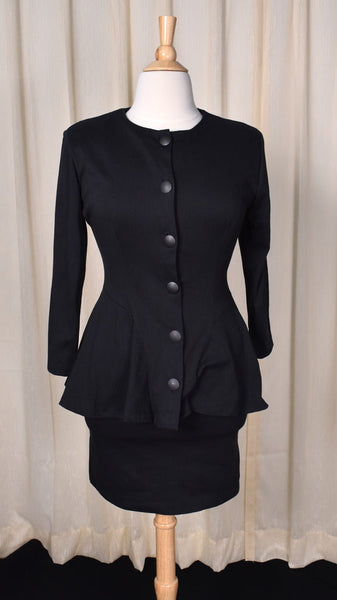 1940s Style Black Peplum Skirt Suit Cats Like Us