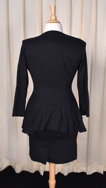 1940s Style Black Peplum Skirt Suit Cats Like Us