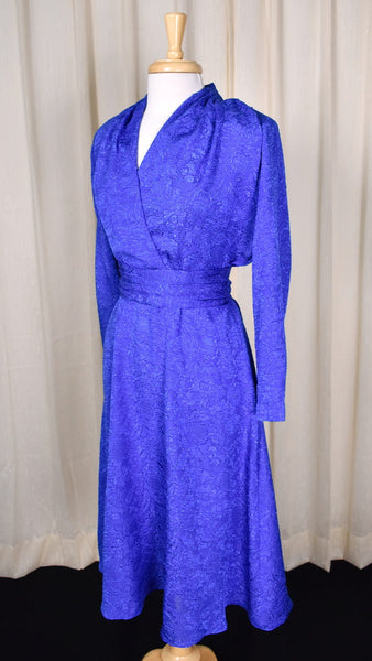 1940s Style Blue Floral Dress Cats Like Us