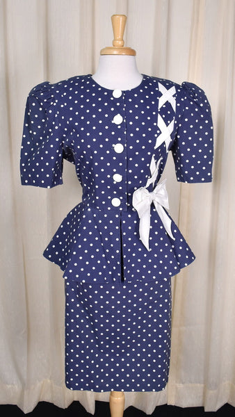 1940s Style Bow Peplum Dress Cats Like Us