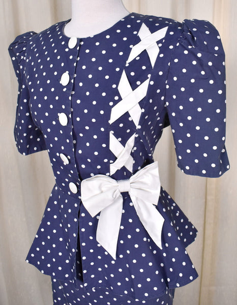1940s Style Bow Peplum Dress Cats Like Us