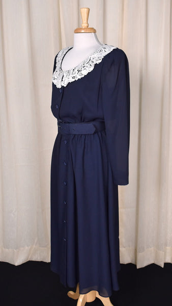 1940s Style Navy & Pearl Dress Cats Like Us