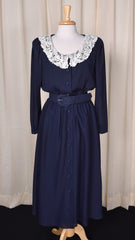 1940s Style Navy & Pearl Dress
