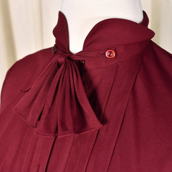 1940s Style Vintage Burgundy Bow Blouse Cats Like Us