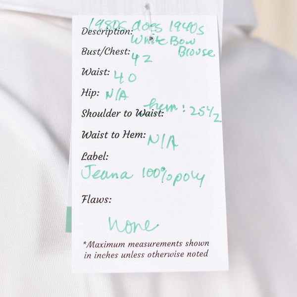 1940s Style Vintage White Bow Blouse Cats Like Us