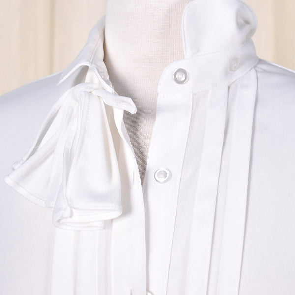 1940s Style Vintage White Bow Blouse Cats Like Us
