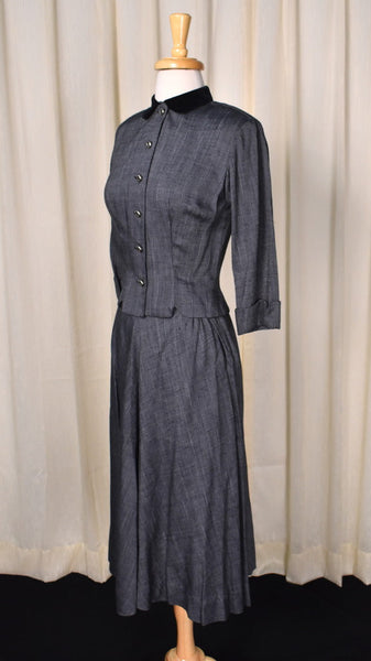 1940s Velvet Trim Skirt Suit Cats Like Us