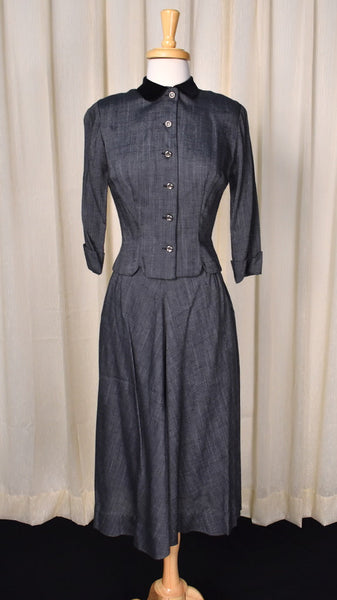 1940s Velvet Trim Skirt Suit Cats Like Us