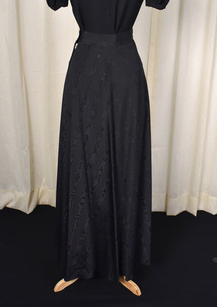 1940s Vintage Black Textured Maxi Skirt Cats Like Us