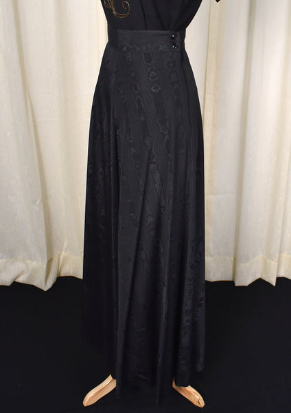 1940s Vintage Black Textured Maxi Skirt Cats Like Us