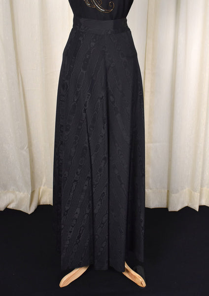 1940s Vintage Black Textured Maxi Skirt Cats Like Us