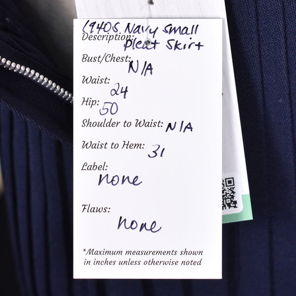 1940s Vintage Navy Pleated Skirt Cats Like Us