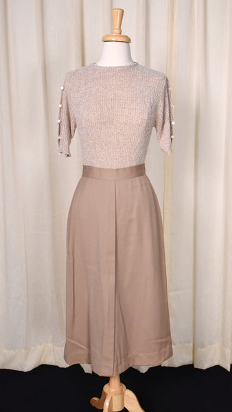1940s Vintage Tan Front Pleat Skirt Cats Like Us