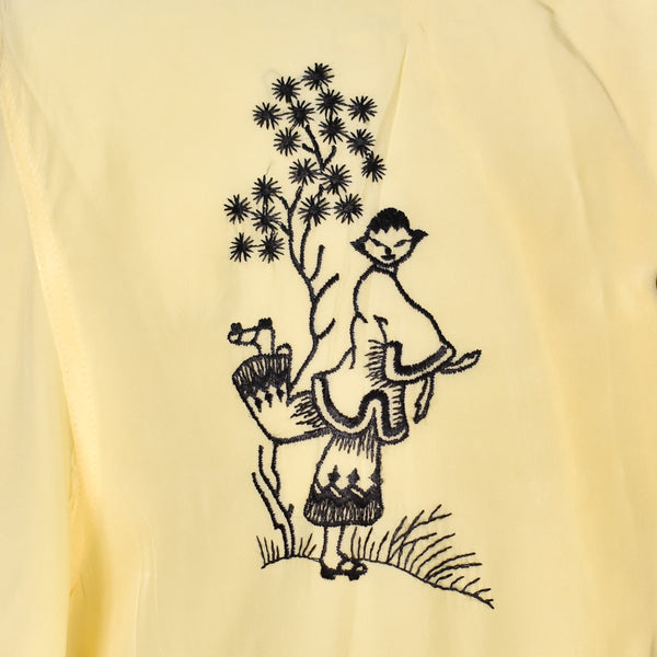 1940s Yellow & Black Embroidered Rayon PJs Cats Like Us