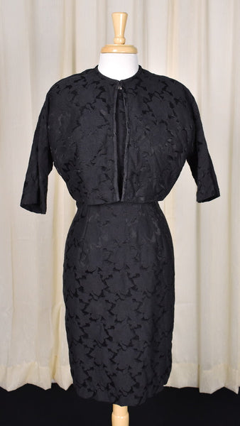 1950s Black Cotton Brocade Vintage Suit Cats Like Us