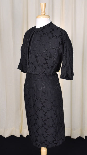 1950s Black Cotton Brocade Vintage Suit Cats Like Us