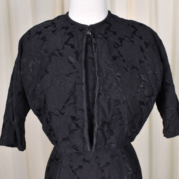 1950s Black Cotton Brocade Vintage Suit Cats Like Us