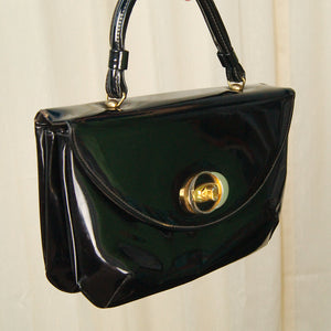 1950s Black Patent Handbag Cats Like Us