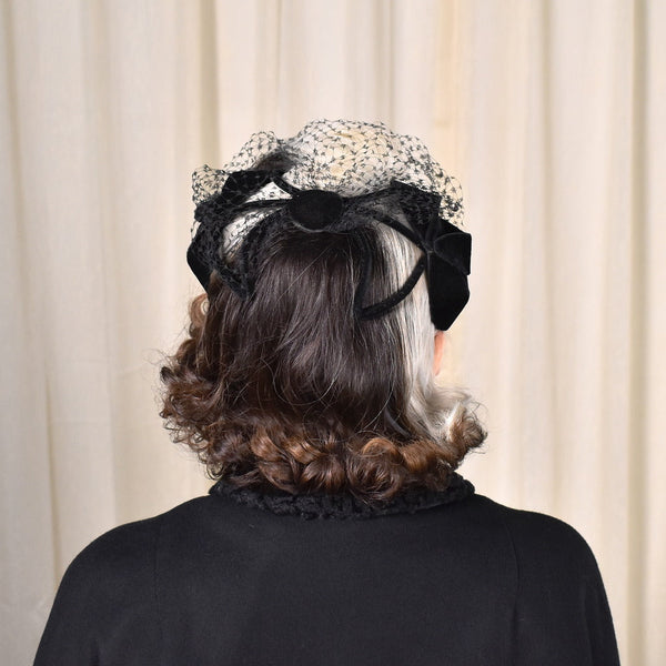 1950s Black Petal Vintage Crescent Hat Cats Like Us
