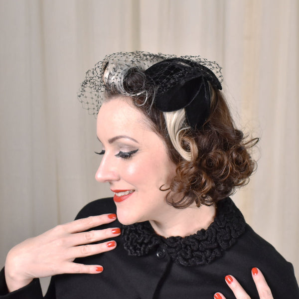 1950s Black Petal Vintage Crescent Hat Cats Like Us