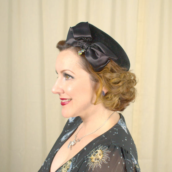 1950s Black Rhinestone Cap Hat Cats Like Us