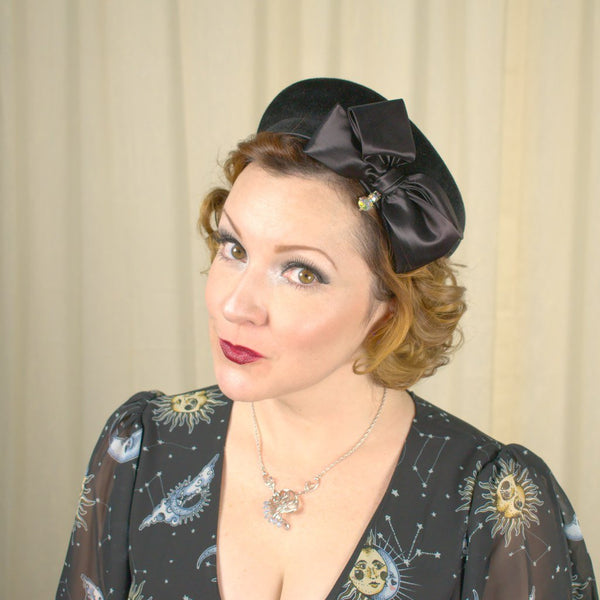 1950s Black Rhinestone Cap Hat Cats Like Us