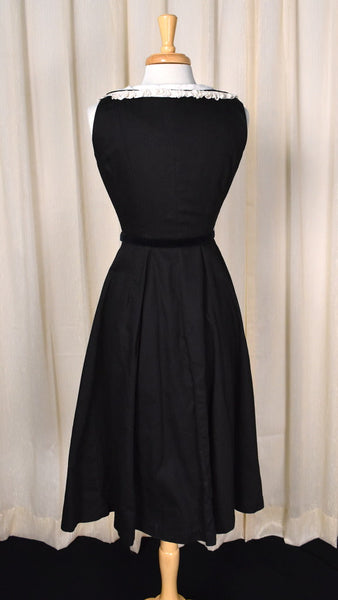 1950s Black Swing Dress w Lace Collar Cats Like Us