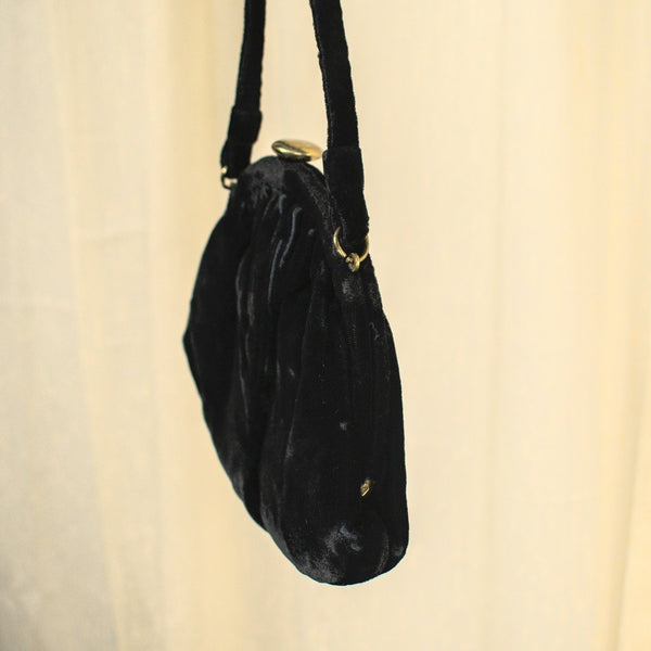 1950s Black Velvet Handbag Cats Like Us