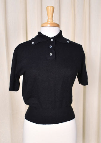 1950s Blk Button Collar Sweater Cats Like Us