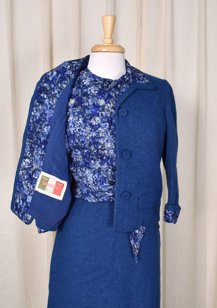 1950s Blue 3pc Tweed Skirt Suit Cats Like Us