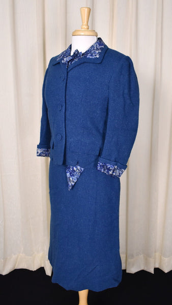 1950s Blue 3pc Tweed Skirt Suit Cats Like Us