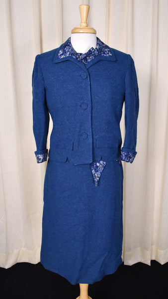 1950s Blue 3pc Tweed Skirt Suit Cats Like Us