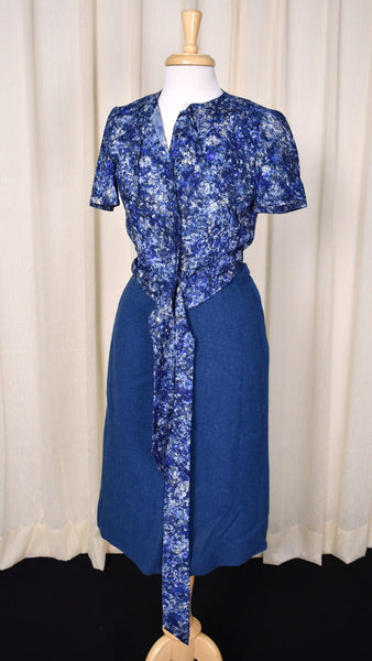 1950s Blue 3pc Tweed Skirt Suit Cats Like Us