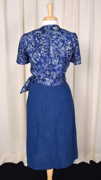 1950s Blue 3pc Tweed Skirt Suit Cats Like Us