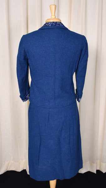 1950s Blue 3pc Tweed Skirt Suit Cats Like Us