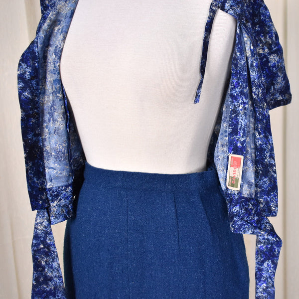 1950s Blue 3pc Tweed Skirt Suit Cats Like Us