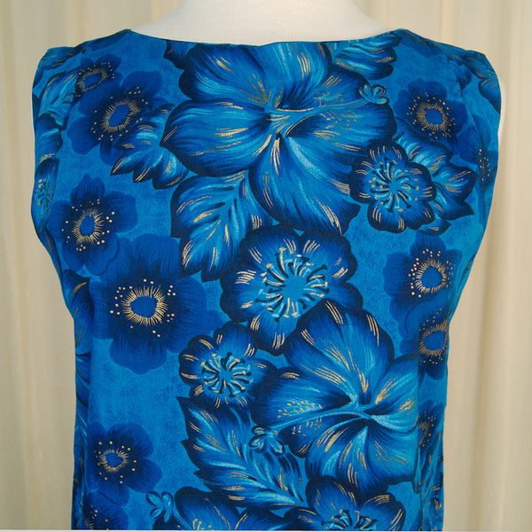 1950s Blue Hibiscus Maxi Dress Cats Like Us
