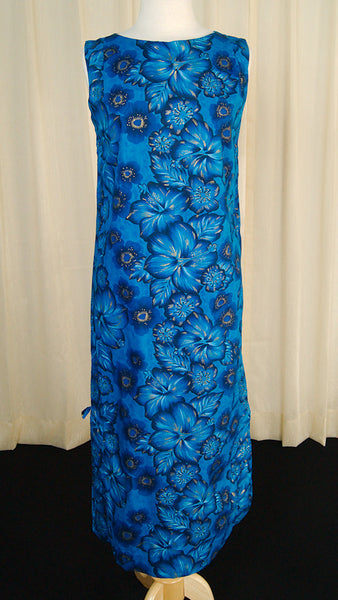 1950s Blue Hibiscus Maxi Dress Cats Like Us