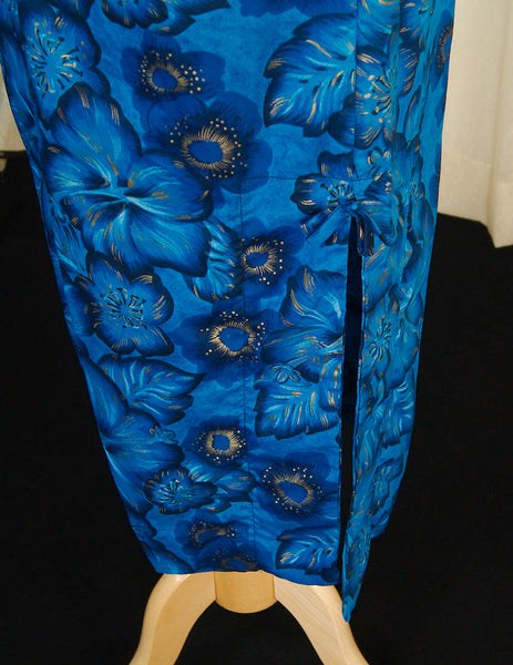 1950s Blue Hibiscus Maxi Dress Cats Like Us