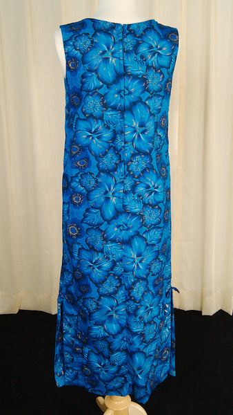 1950s Blue Hibiscus Maxi Dress Cats Like Us
