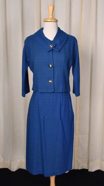 1950s Blue Silver Button Skirt Suit Set Cats Like Us