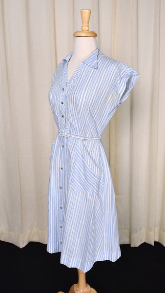 1950s Blue Striped Shirt Dress Cats Like Us