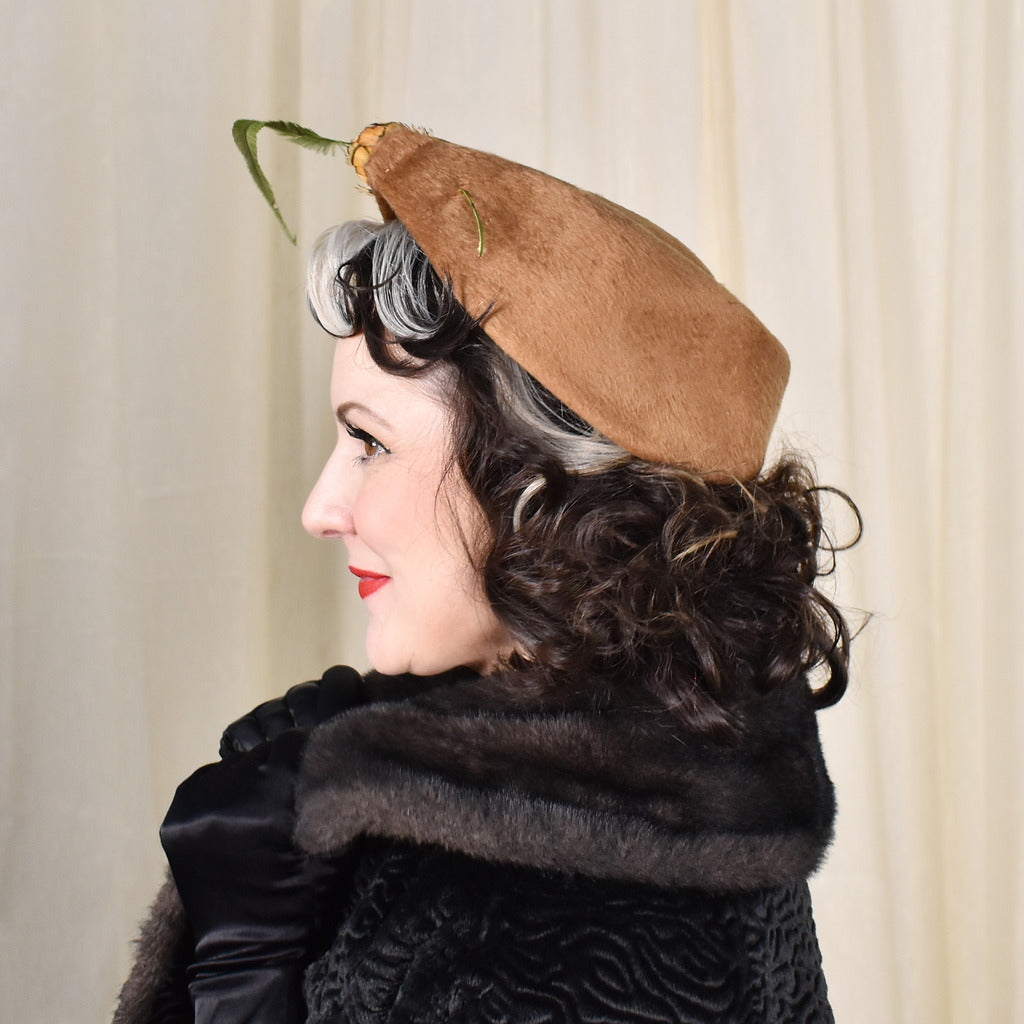 1950s Brown Feather Vintage Hat