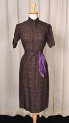 1950s Brown Floral Shirt Sheath Dress