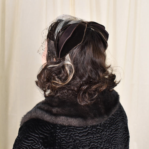 1950s Brown Velvet Vintage Crescent Hat Cats Like Us