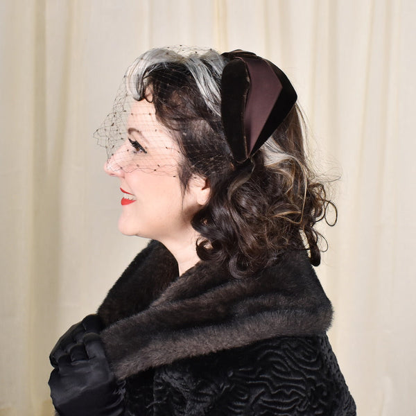 1950s Brown Velvet Vintage Crescent Hat Cats Like Us
